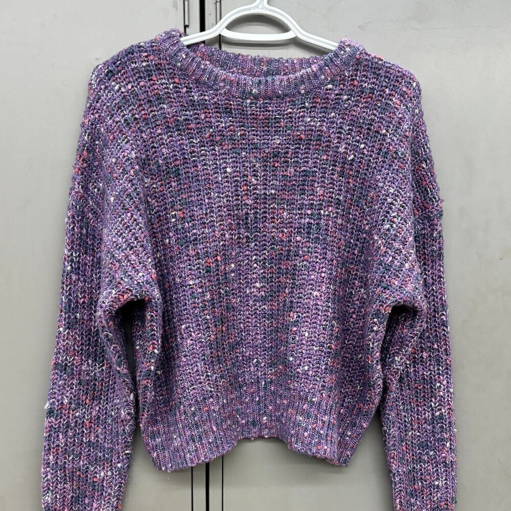 NOBO Womens Polyester/Acrylic Cropped Sweater Size LG Purple Pull Over Crew Neck